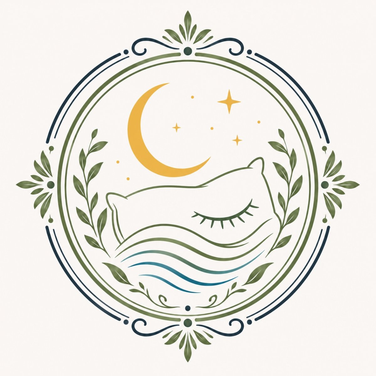 Illustration eines Kissens mit geschlossenem Auge unter Mond und Sternen.
