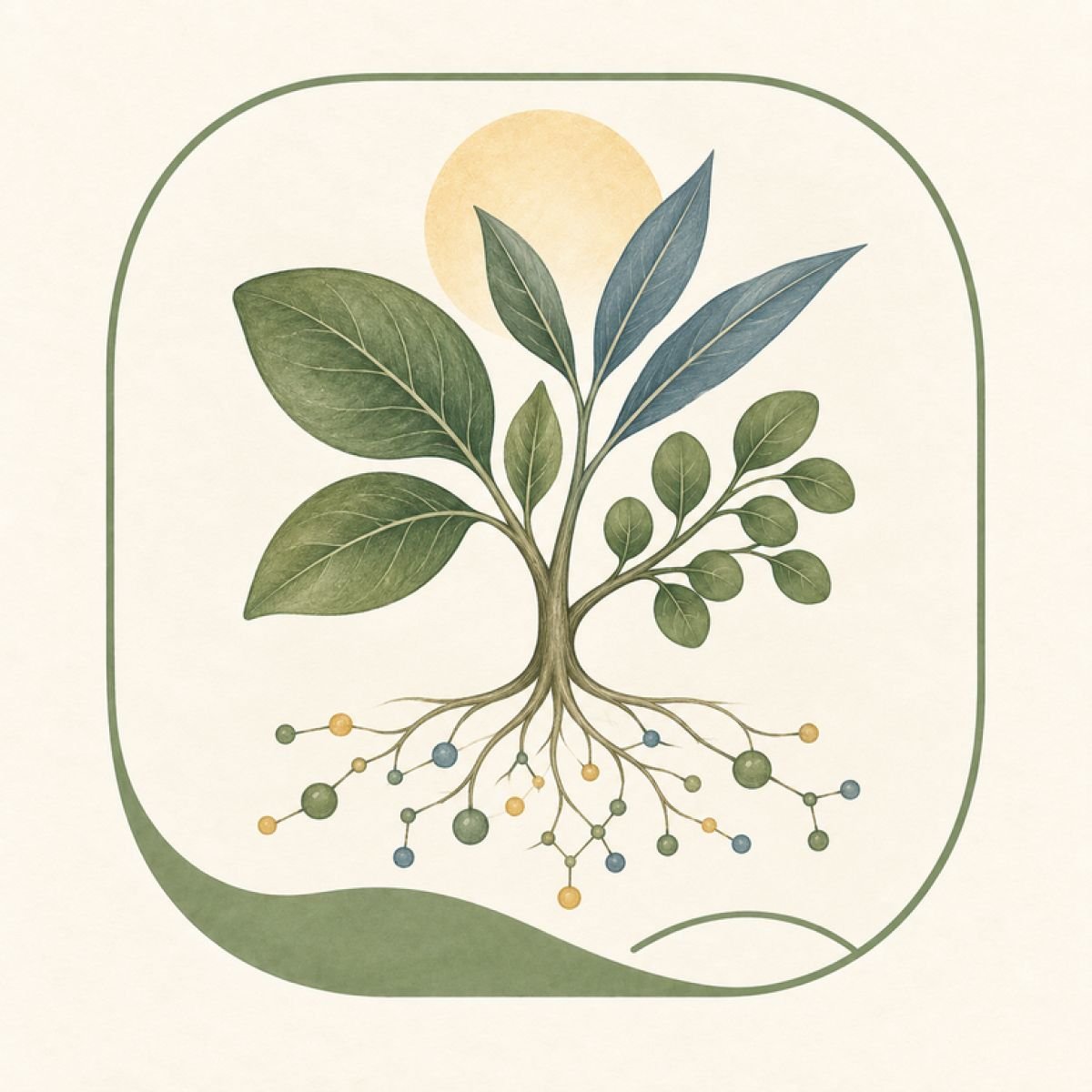 Symbolische Illustration einer Pflanze mit verzweigten Wurzeln