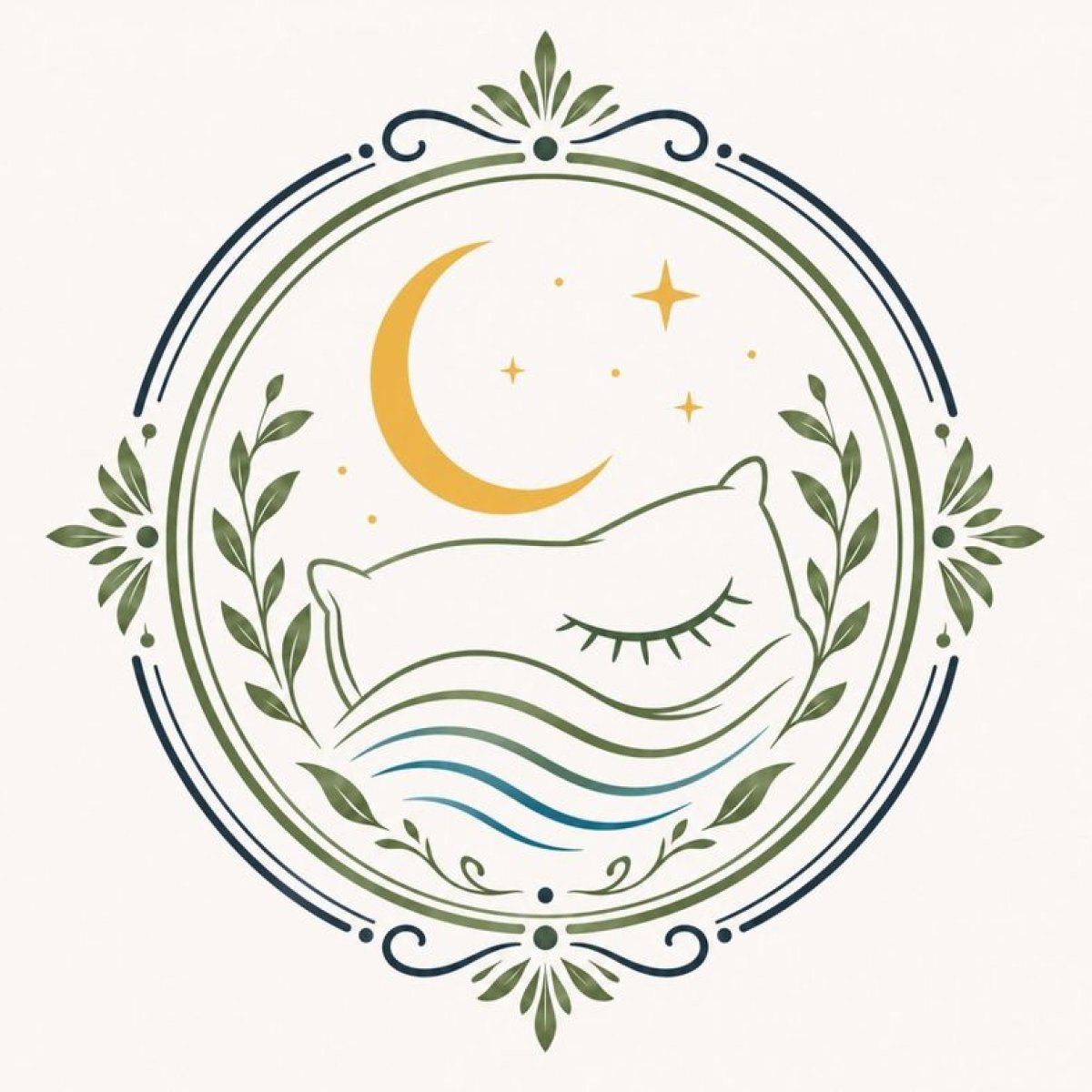 Illustration eines Kissens mit geschlossenem Auge unter Mond und Sternen.
