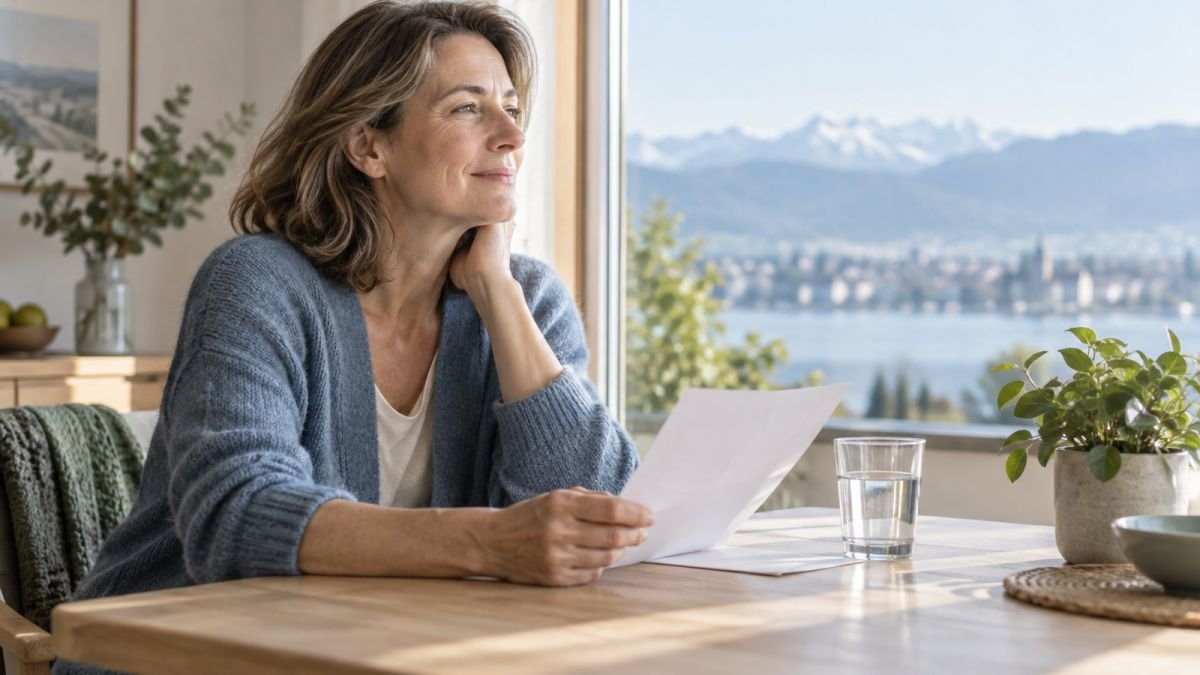 Frau liest nach einer medizinischen Abklärung erleichtert einen Brief