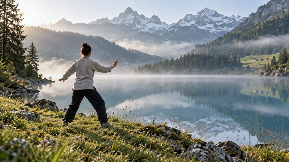 Bewusste langsame Bewegung am Bergsee stärkt Wahrnehmung und innere Balance