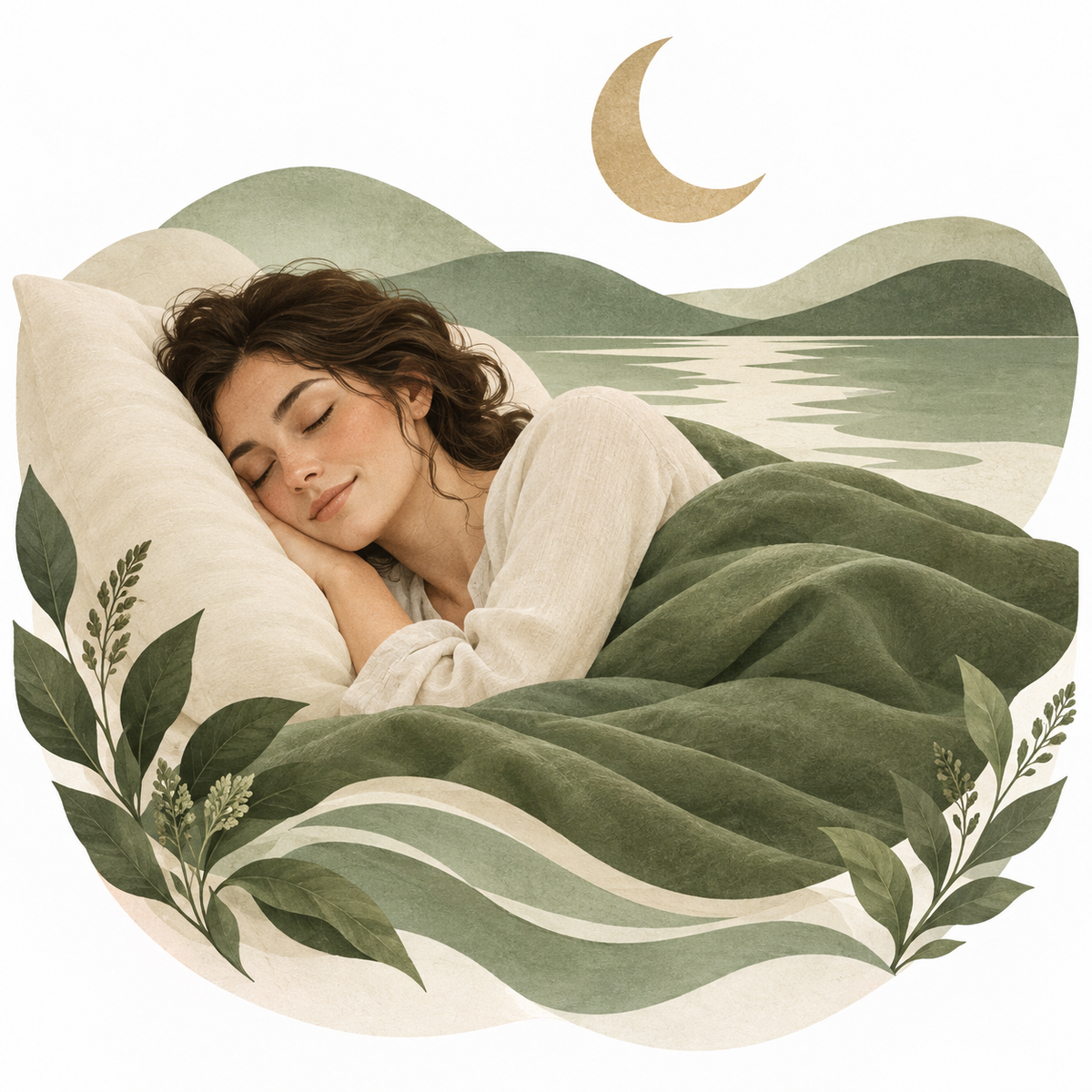 Illustration einer schlafenden Frau als Symbol für Erholung