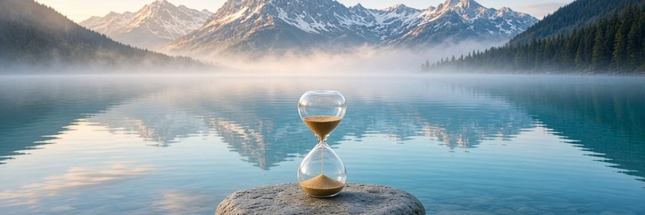 Bergsee mit Sanduhr