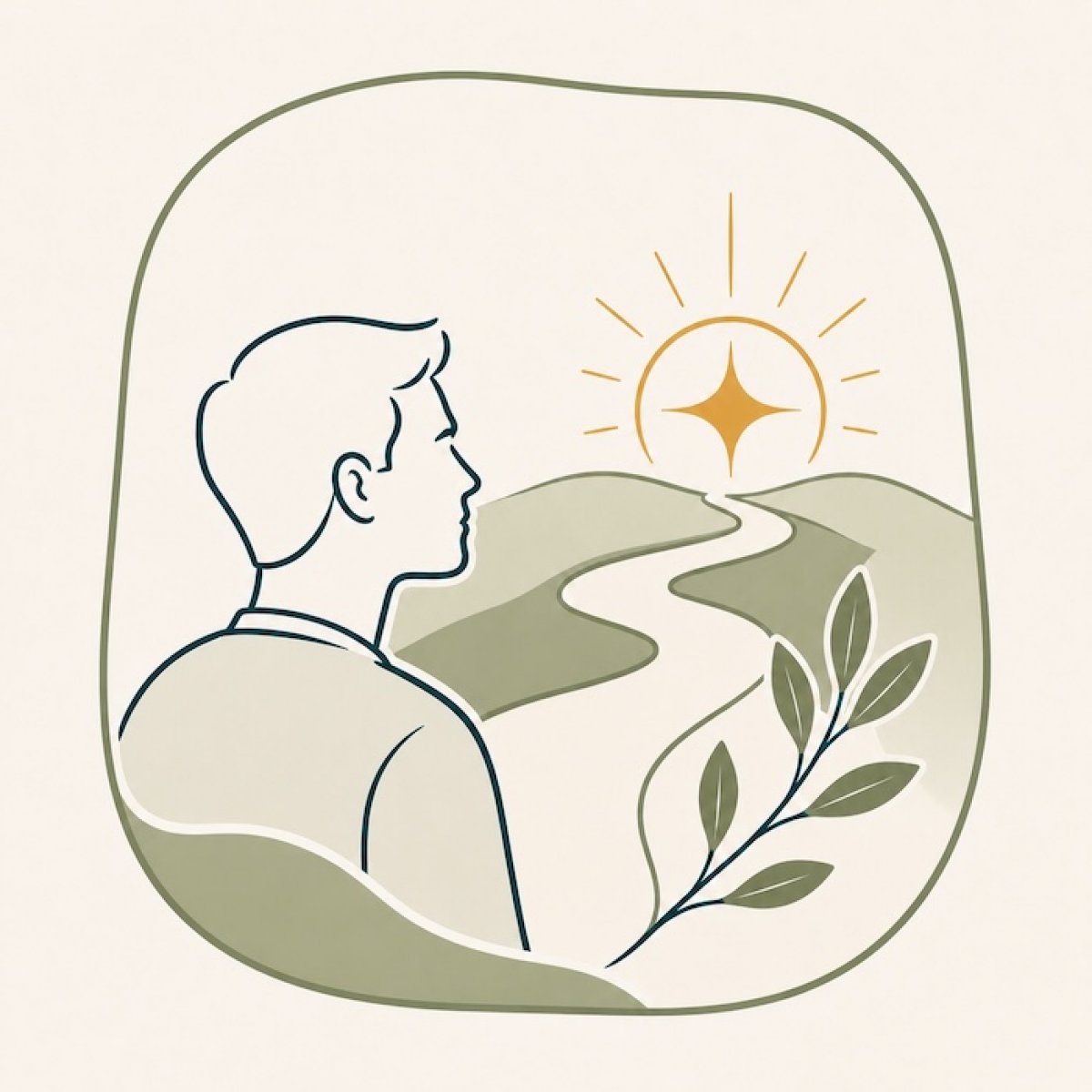 Illustration einer Person mit Blick auf einen geschwungenen Weg und ein leuchtendes Sternsymbol.