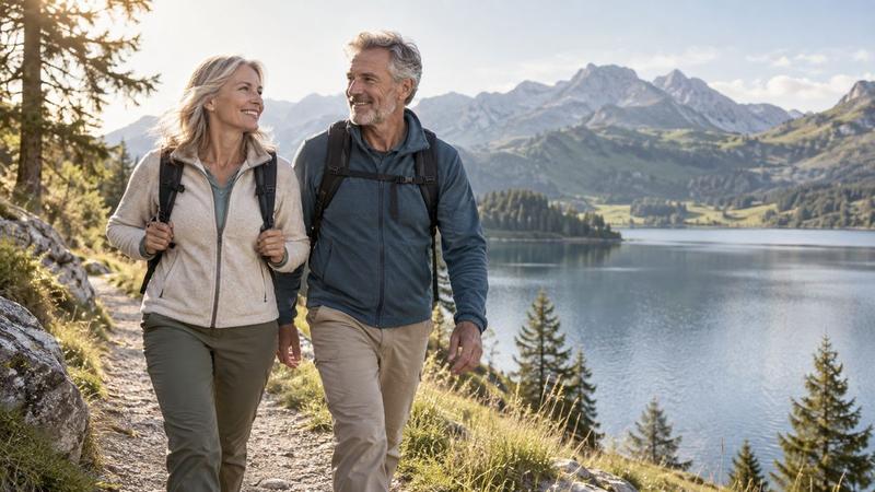 Mann und Frau wandern am Bergsee